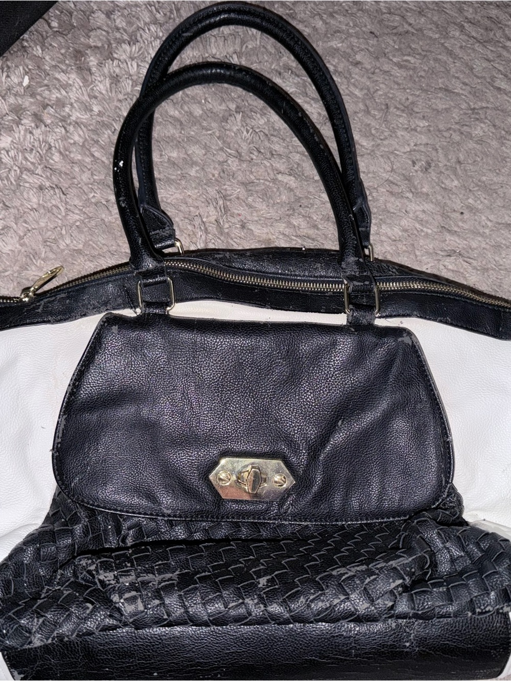 Black and White Women's Satchel Bag - Classic Two-Tone Leather
